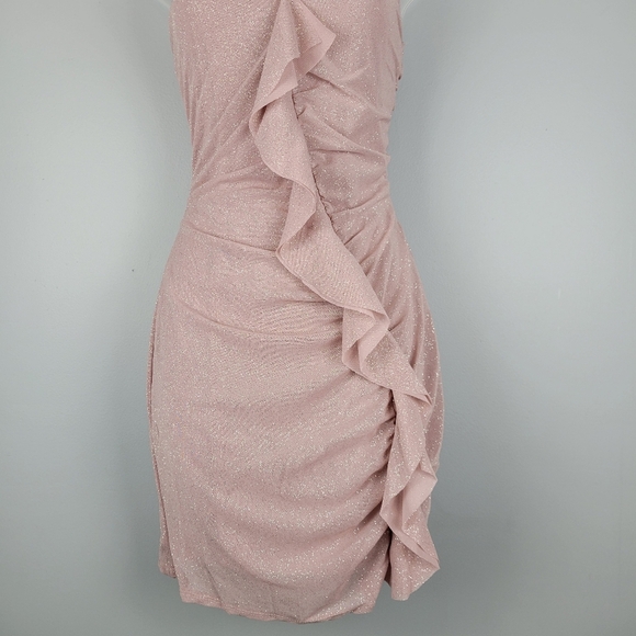 NWT Windsor Size L Mauve Glitter Ruffle Mini Dress - Picture 3 of 9